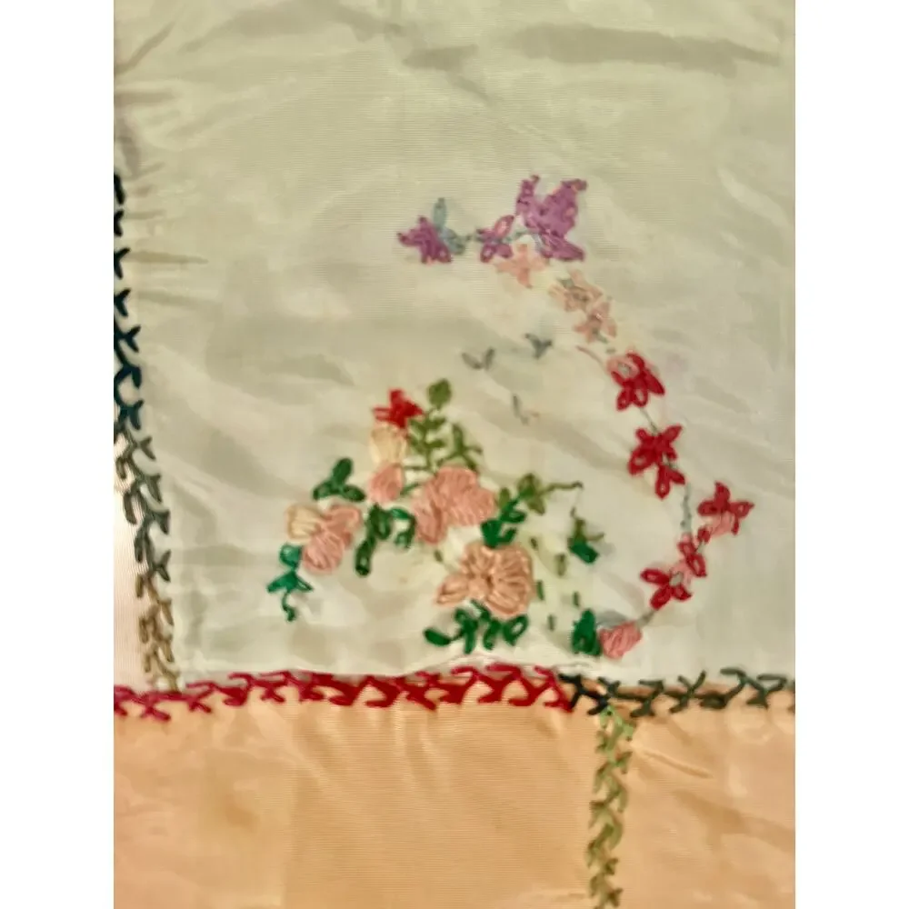 VINTAGE MIDCENTURY MODERN HANDMADE SATIN CRAZY QUILT THROW